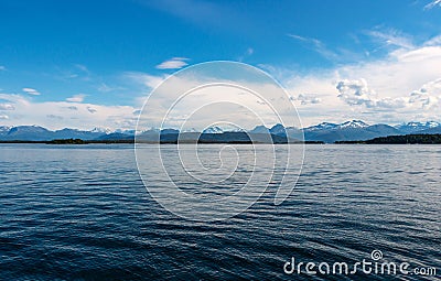 Magnificent water landscape with mountains in the background in Molde, Norway Stock Photo