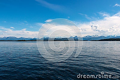 Magnificent water landscape with mountains in the background in Molde, Norway Stock Photo