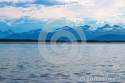 Magnificent water landscape with mountains in the background in Molde, Norway Stock Photo