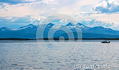 Magnificent water landscape with mountains in the background in Molde, Norway Stock Photo