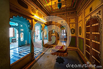 The magnificently designed and decorated interiors of Udaipur City Palace, Editorial Stock Photo