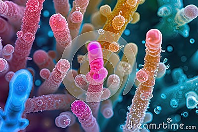 Magnified Microscopic Bacteria Colonies Stock Photo