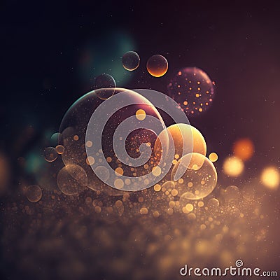Magnified shiny colour liquid particles floating in the air created using generative ai technology Stock Photo