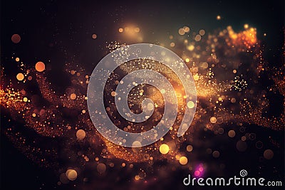Magnified shiny yellow vapour particles floating in the air created using generative ai technology Stock Photo
