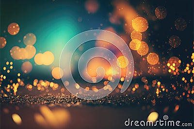 Magnified shiny yellow vapour particles floating in the air created using generative ai technology Stock Photo