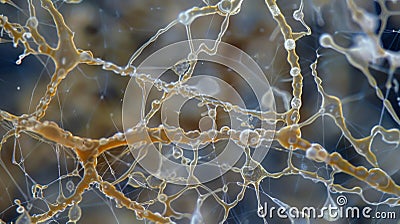 A magnified view of a hyphae branching off into multiple smaller hyphae creating a fractallike pattern. . Stock Photo