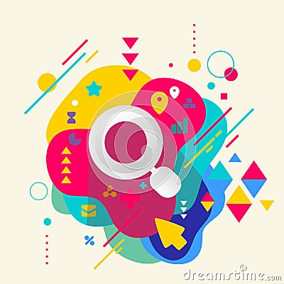 Magnifier on abstract colorful spotted background with different Vector Illustration