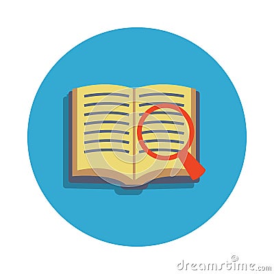 magnifier and book colored in blue badge icon. Element of school icon for mobile concept and web apps. Detailed magnifier and book Stock Photo