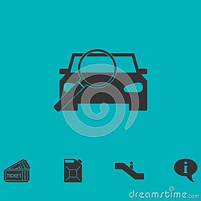 Magnifier car icon flat Vector Illustration