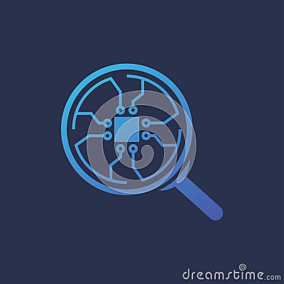 Magnifier Chip Connection Circle Logo Vector Illustration