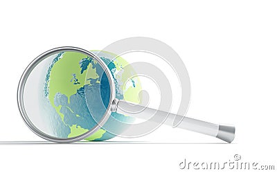 Magnifier and earth sphere Stock Photo