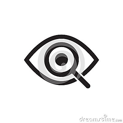 Magnifier with eye outline icon. Find icon, investigate concept symbol. Eye with magnifying glass. Appearance, aspect, look, Vector Illustration