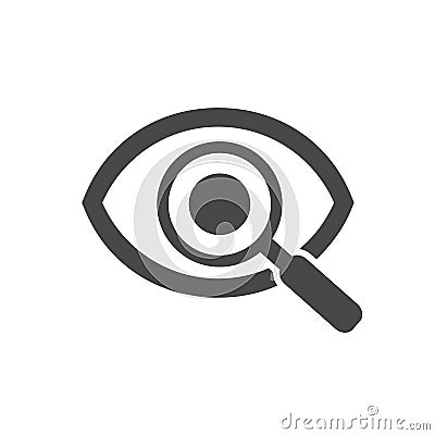 Magnifier with eye outline icon. Find icon, investigate concept symbol. Eye with magnifying glass. Appearance, aspect, look Stock Photo