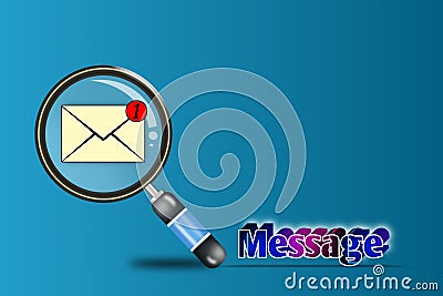 Magnifier Glass on envelope with 1 notification and text written Important on blue background.3d illustration. Cartoon Illustration