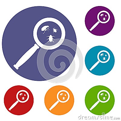 Magnifier and insects icons set Vector Illustration