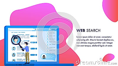 Magnifier Man do Web Employee Search Laptop Screen Vector Illustration