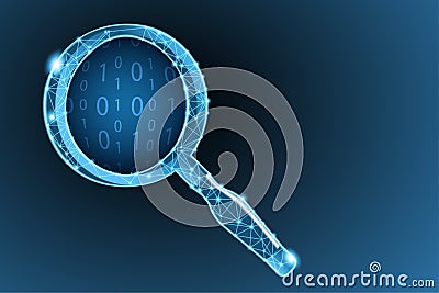 Magnifier over a binary code of numbers zero and one Vector Illustration