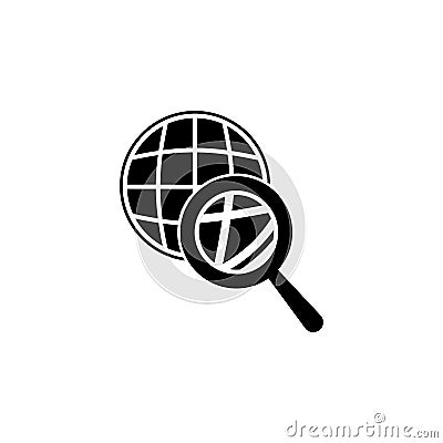 magnifier over a globose icon. Element of logistic for mobile concept and web apps. Icon for website design and development, app d Stock Photo