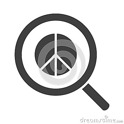 Magnifier peace sign, human rights day, silhouette icon design Vector Illustration