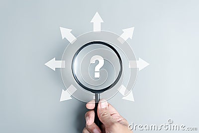 Magnifier Question with multiple arrow surround new way options Stock Photo