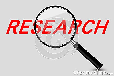 Magnifier and Research word Stock Photo