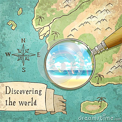 Magnifier Showing Beautiful Nature on the Old Map Vector Illustration