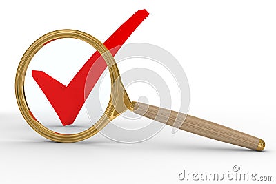 Magnifier and sign agree on white background Stock Photo