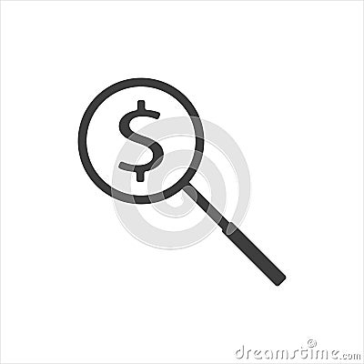 Magnifier and sign of dollar. Abstract finance symbol Stock Photo