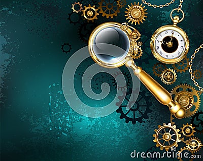 Magnifier in steampunk style Steampunk background Vector Illustration