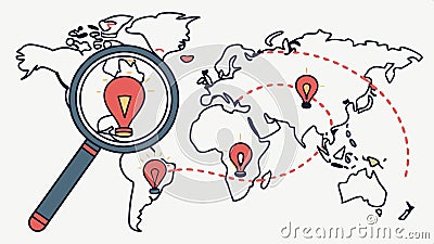 Magnify world map connect lines, global network, international link, world connect, Vector Design, Generative AI Vector Illustration
