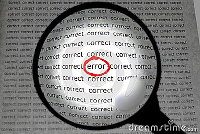 Magnifying or focusing on word error concept Stock Photo