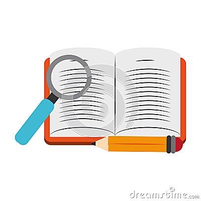 Magnifying glass and academic book design Vector Illustration