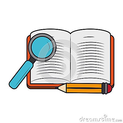 Magnifying glass and academic book design Vector Illustration