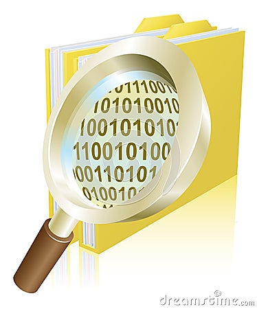 Magnifying glass binary data file folder concept Vector Illustration