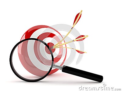 Magnifying glass with bull`s eye Stock Photo