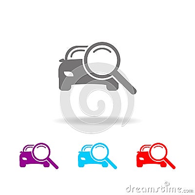 magnifying glass with a car icon. Elements of car repair multi colored icons. Premium quality graphic design icon. Simple icon for Stock Photo