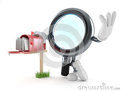 Magnifying glass character with mailbox Cartoon Illustration