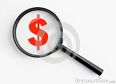 Magnifying glass with dollar symbol Stock Photo