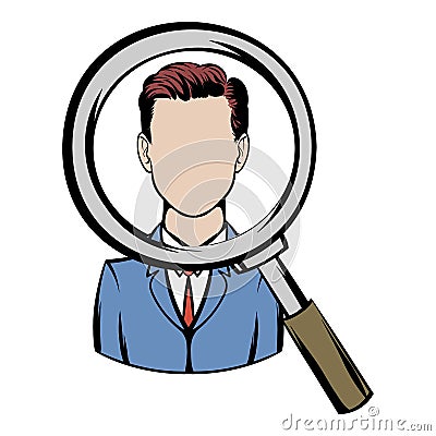 Magnifying glass focused on a person icon cartoon Vector Illustration