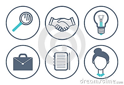 Magnifying Glass and Handshake Icons Set Vector Vector Illustration