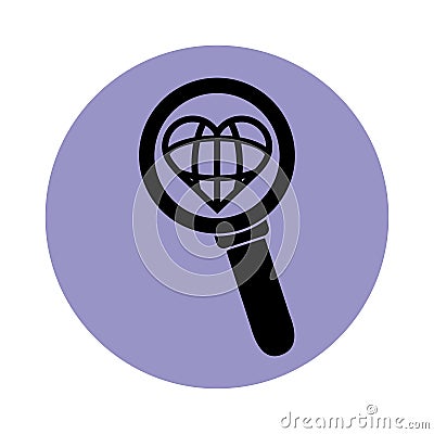Magnifying glass heart love world pictogram block silhouette icon icon Vector Illustration