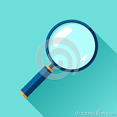 Magnifying glass icon in flat style. Search loupe on color background. Vector design object for you business project Vector Illustration