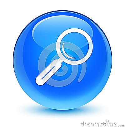 Magnifying glass icon glassy cyan blue round button Cartoon Illustration