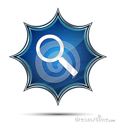 Magnifying glass icon magical glassy sunburst blue button Stock Photo