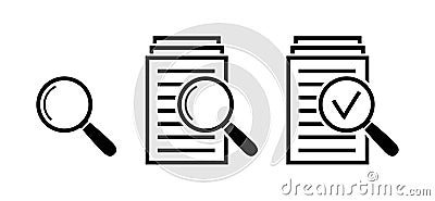 Magnifying glass icon set, search documents signs Vector Illustration