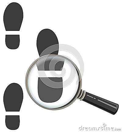 Magnifying glass increases footprint of man Vector Illustration