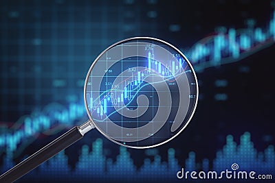 Magnifying glass with investment report Stock Photo