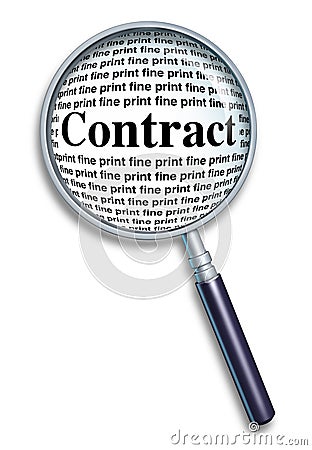 Magnifying glass isolated fine print agreement Stock Photo