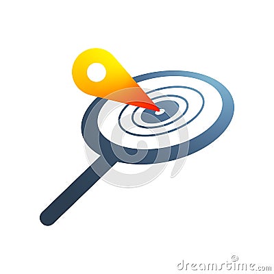 Magnifying glass logo, location icon in the middle Vector Illustration