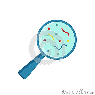 Magnifying Glass look through Germ, Bacteria, Virus, Microbe, Pathogen Characters. Flat vector illustration on white background Vector Illustration